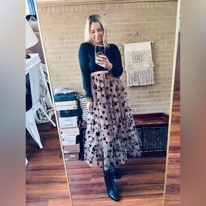 Chic Black Floral A-Line Skirt